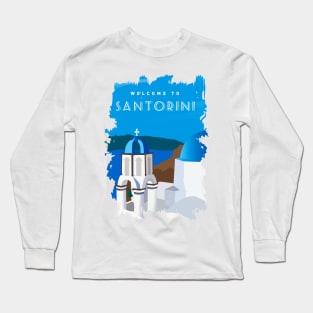 Santorini, Greece - retro travel poster Long Sleeve T-Shirt